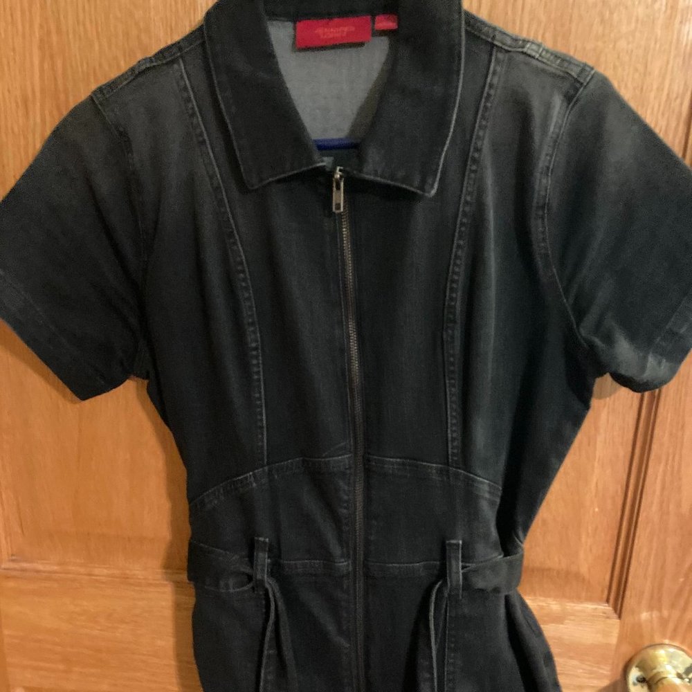 Black Faded Denim Jumpsuit
